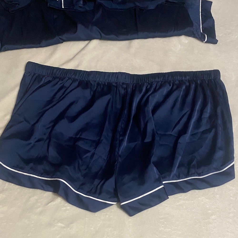 Stars Above Navy Blue Pajama Top & shorts bottom with White Piping - Picture 5 of 7